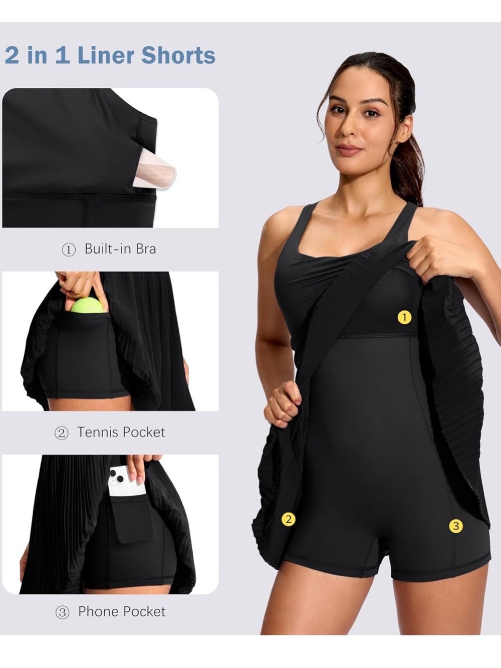 Soothfeel Womens Tennis Dress Athletic Dress with Built-in Bra - Picture 3 of 6